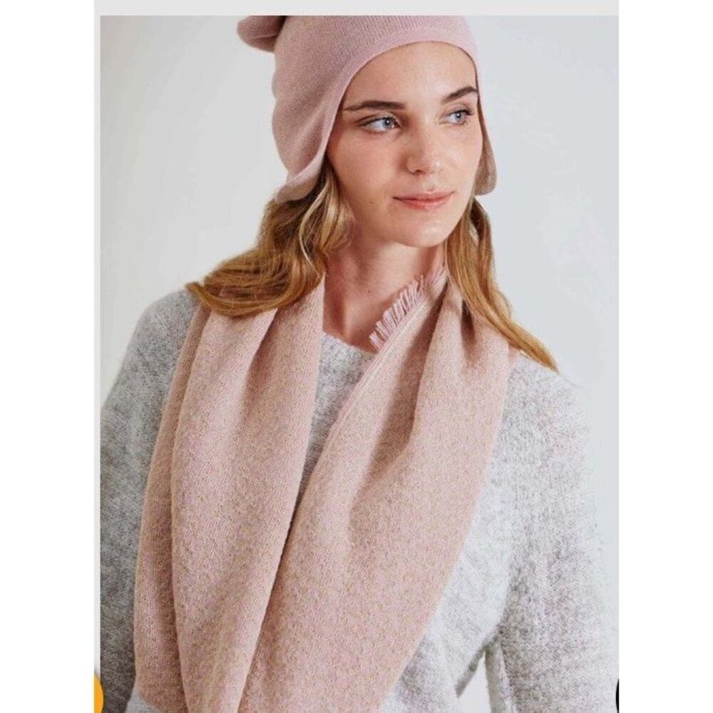 Pink Baby Alpaca Snood w/ fringe, Peruvian Patapamba, Artisan Quality, 12x46”